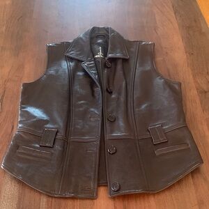 Fabulous Vintage Perfecto Brown Leather Vest with belt loops, Sz L